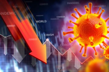 Image of coronavirus and arrow pointing down