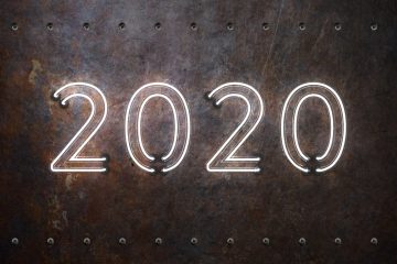 2020 text against industrial background