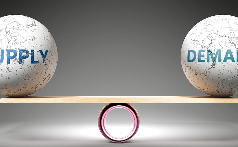 Image of supply and demand balancing on seesaw