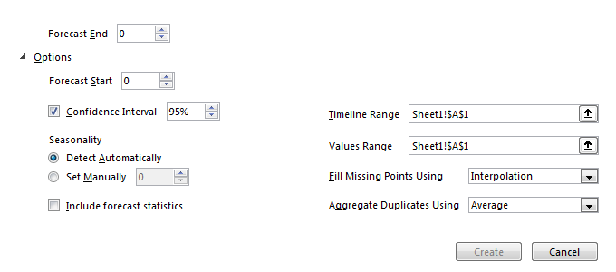 Image of Excel forecasting otpions